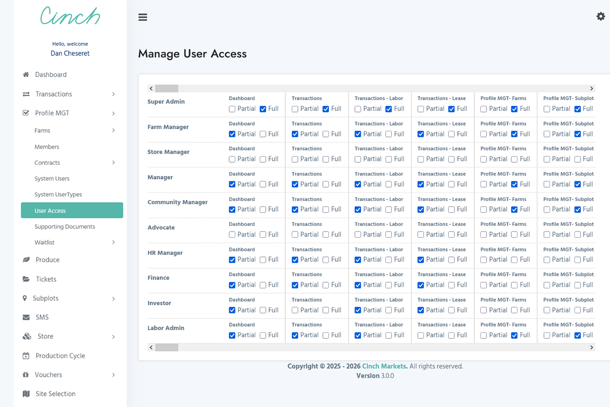 Cinch Markets Web App User Management