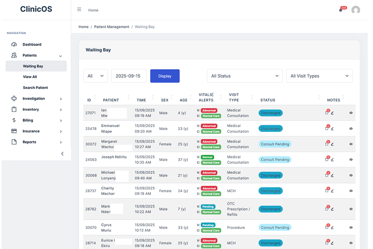 ClinicOs Hospital Management Web App Waiting Bay