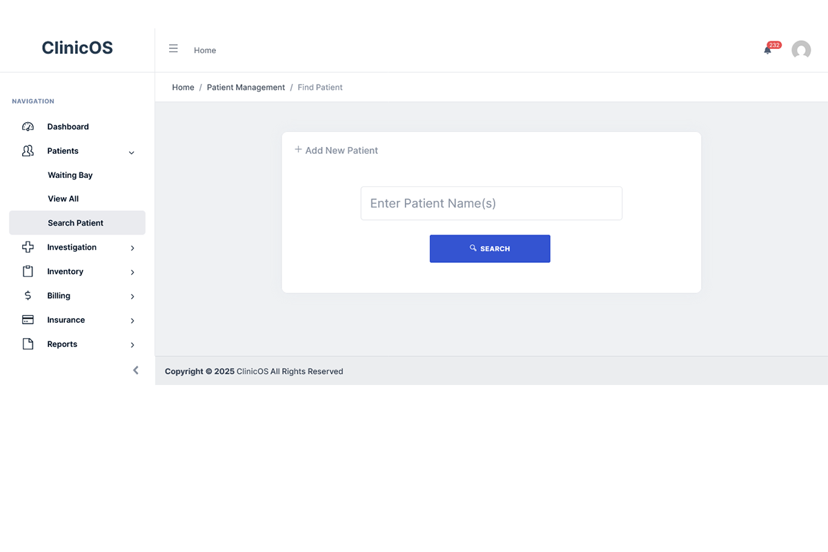 ClinicOs Hospital Management Web App Patient Search