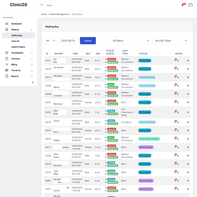 ClinicOS Web App Waiting Bay