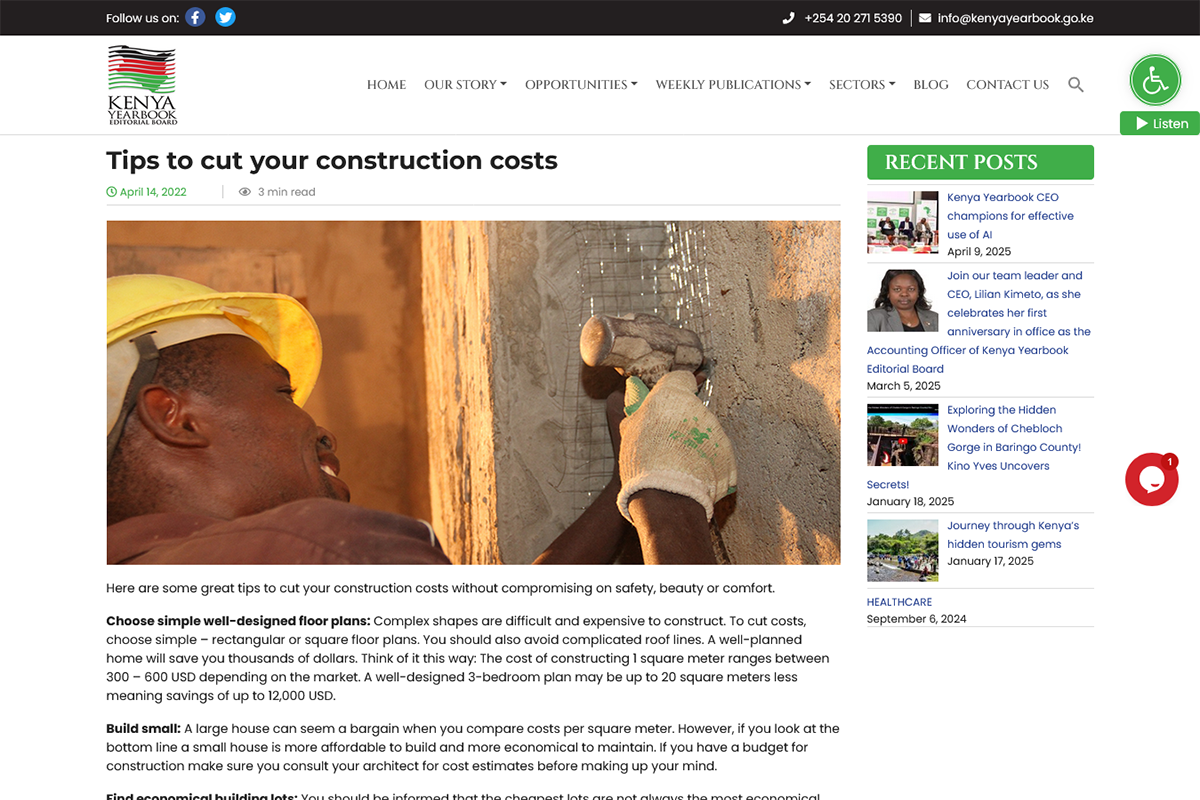 Kenya Yearbook Sectors - Tips To Cut Construction Costs