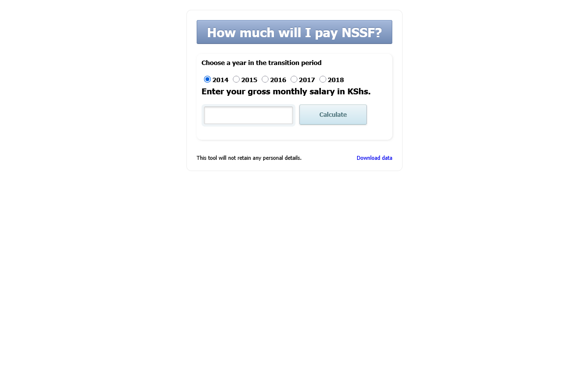 NSSF Deductions Calculator - Select A Year