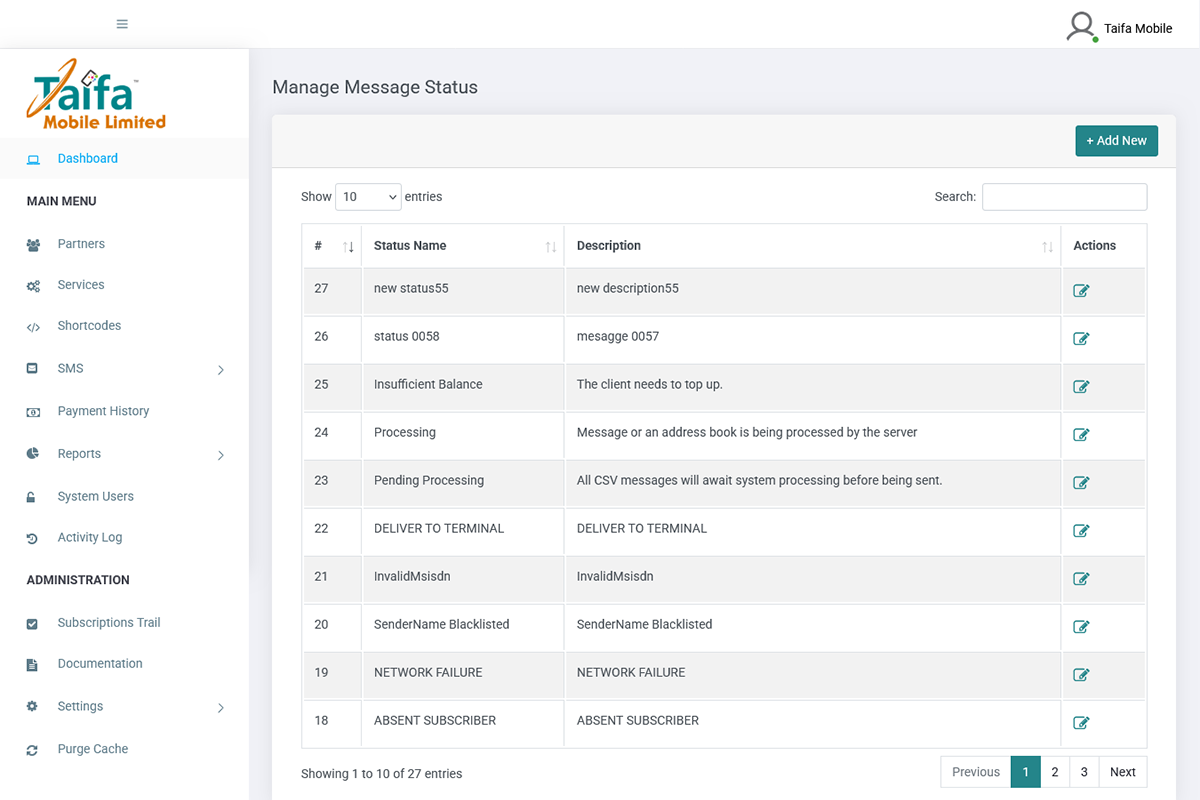 Taifa Mobile Bulk SMS Manage Message Status