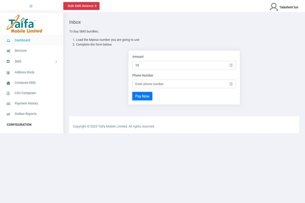 Taifa Mobile Bulk SMS Buy SMS Bundles