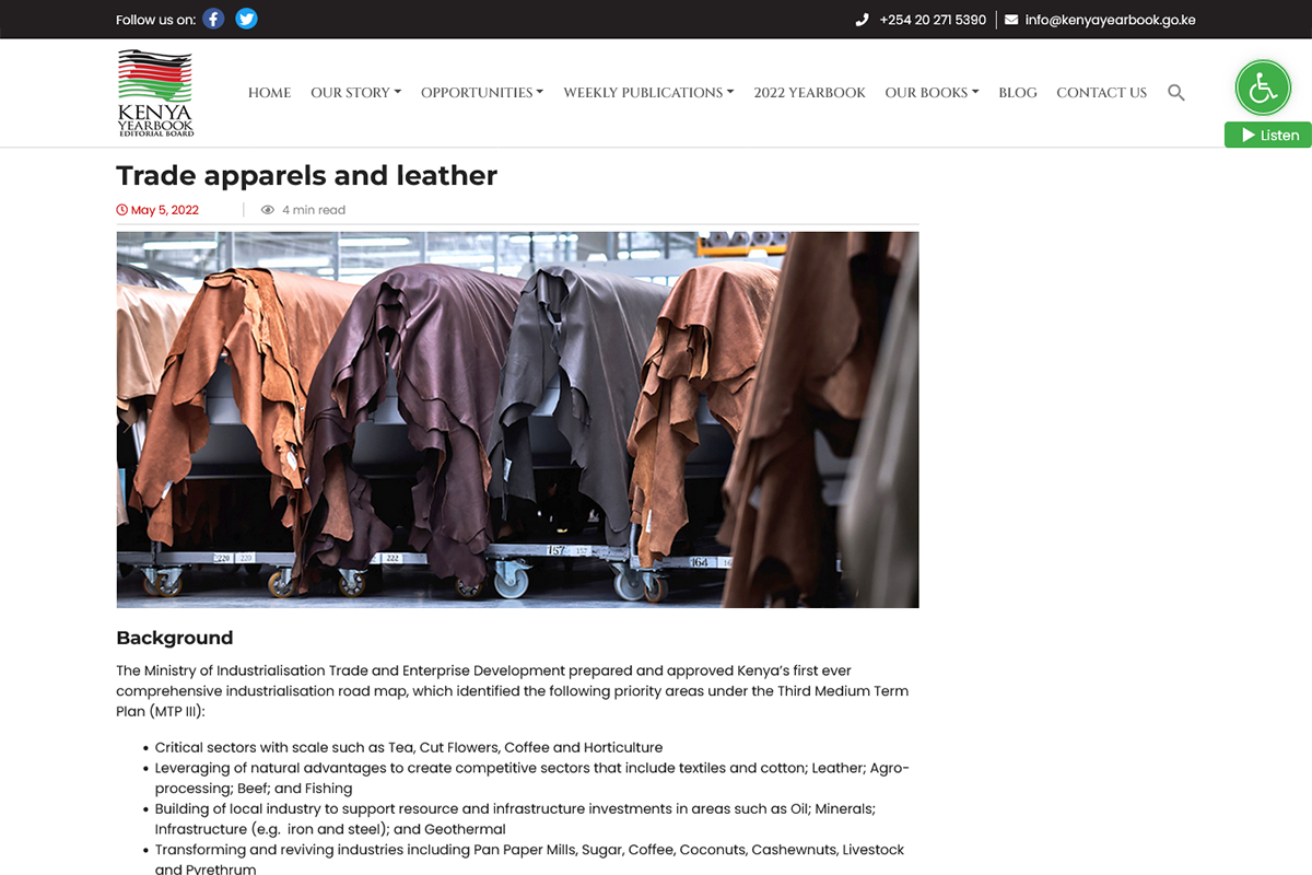 Kenya Yearbook - Trade, Apparels And Leather