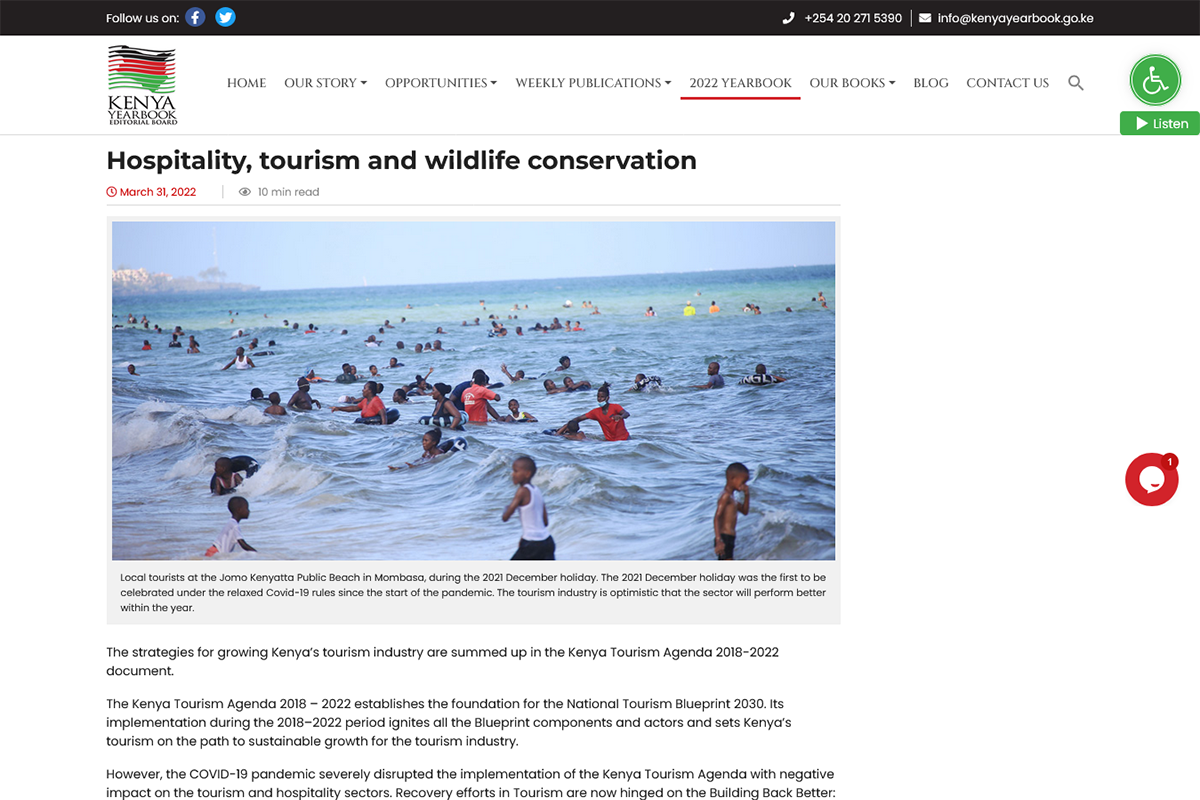 Kenya Yearbook - Hospitality, Tourism And Wildlife Conservation